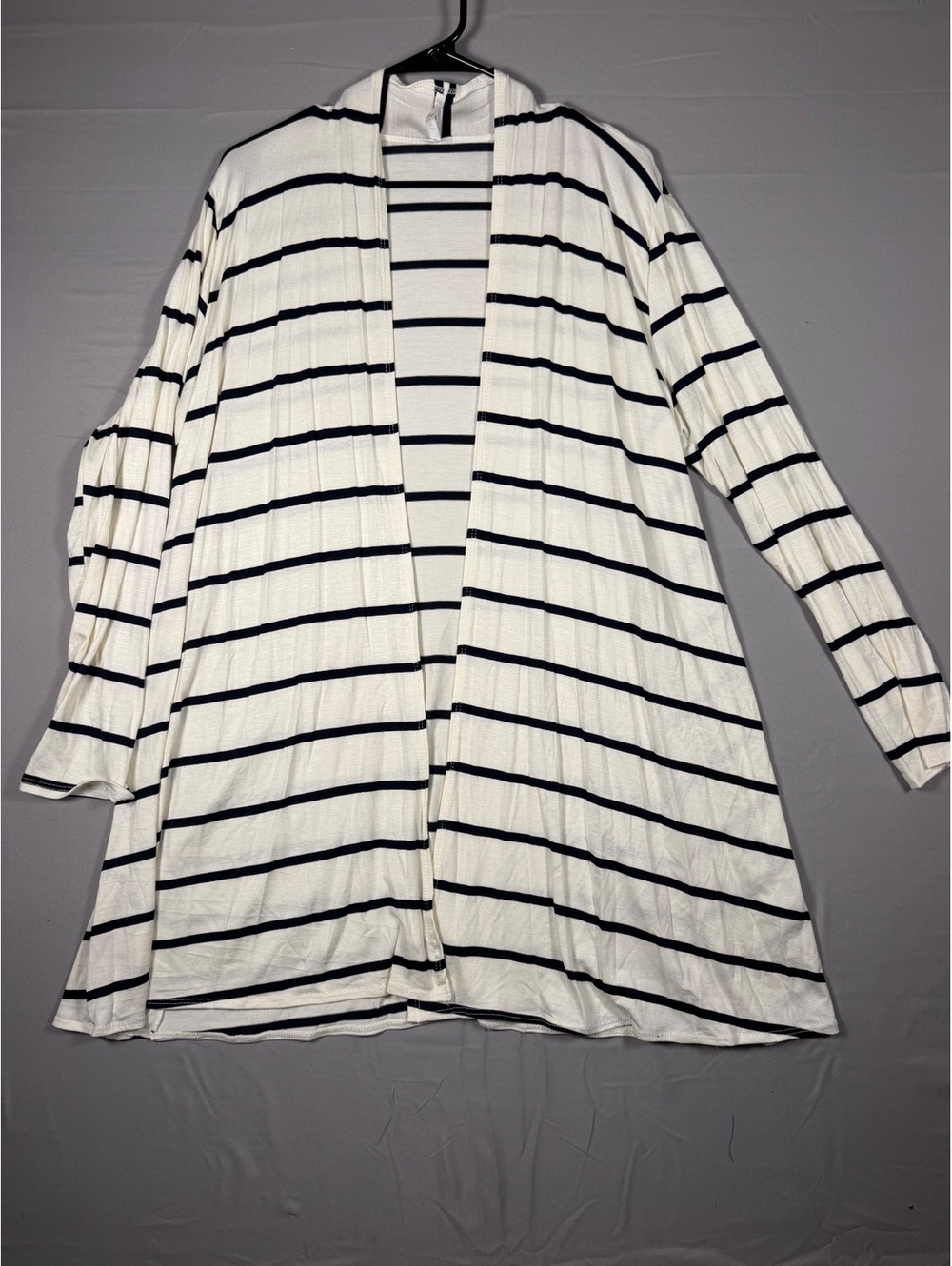 Azules Black and and White Striped Open Front Long Cardigan Size XL